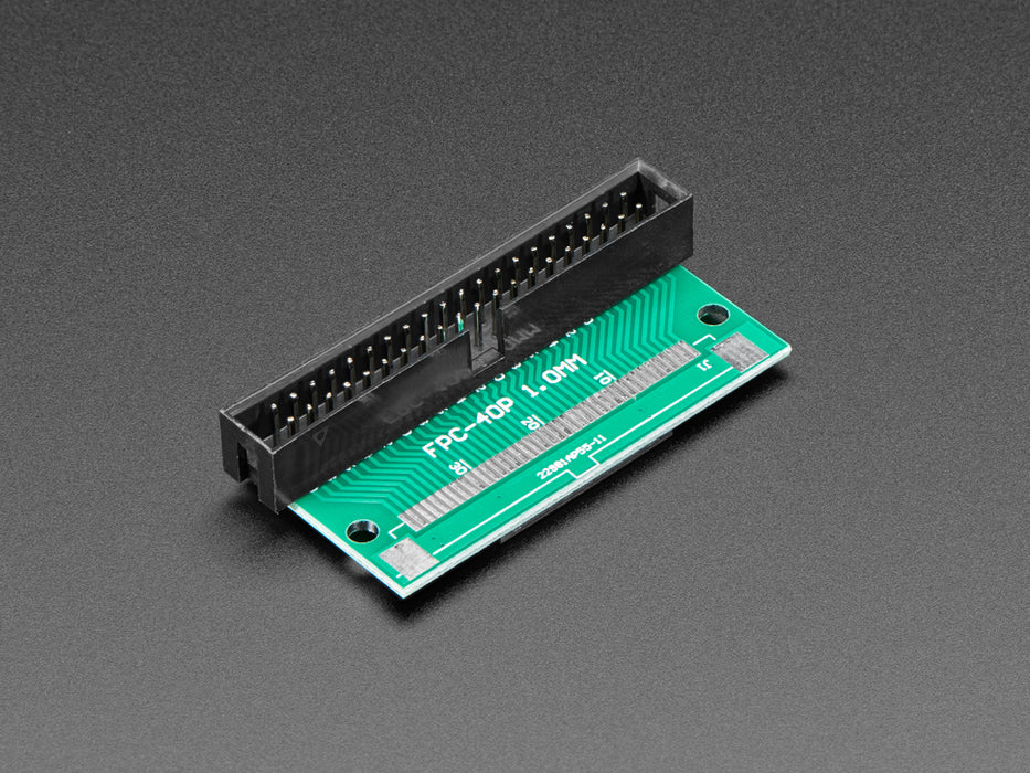 Angled shot of 40-pin FPC to 2x20 IDC Plug header adapter board.