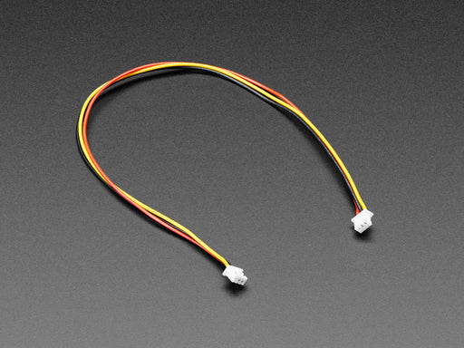 Angled shot of 1.25mm pitch 20cm long 3-pin cable.