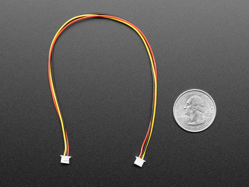Angled shot of 1.25mm pitch 20cm long 3-pin cable.