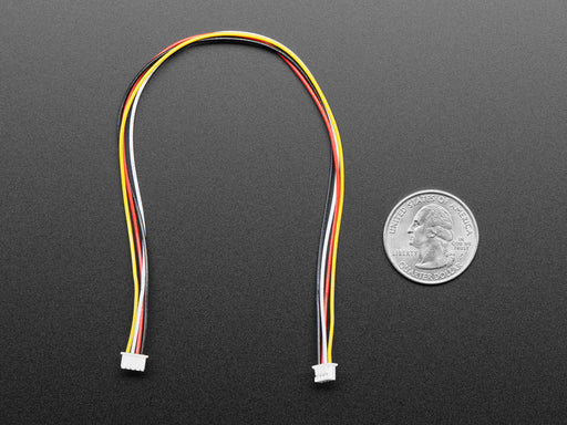 Angled shot of 1.25mm pitch 20cm long 4-pin cable.