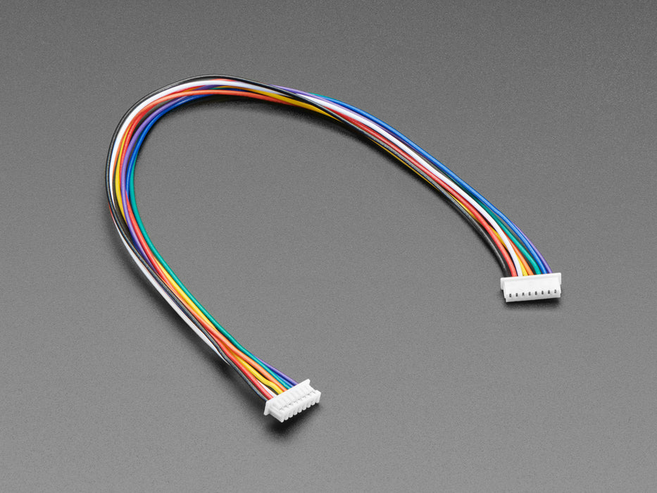 Angled shot of 20cm long 1.25mm pitch 8-pin cable.