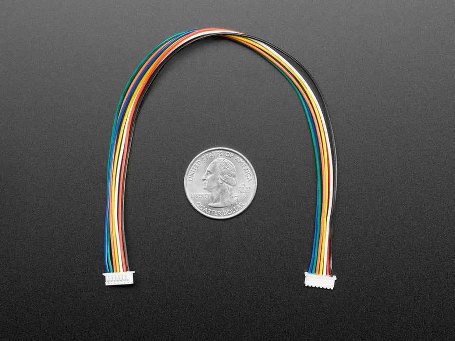 Angled shot of 20cm long 1.25mm pitch 8-pin cable.