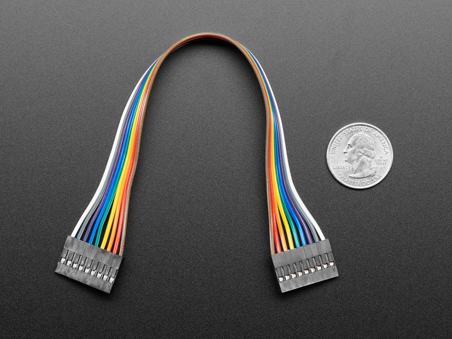 Angled shot of 20cm long 9-pin 2.54mm pitch cable.