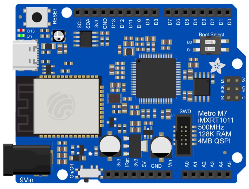 Adafruit Metro M7 with AirLift - Featuring NXP iMX RT1011.