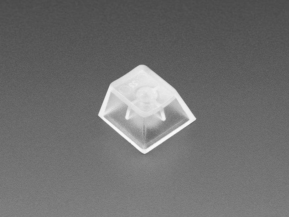 Angled shot of 10 translucent key caps.