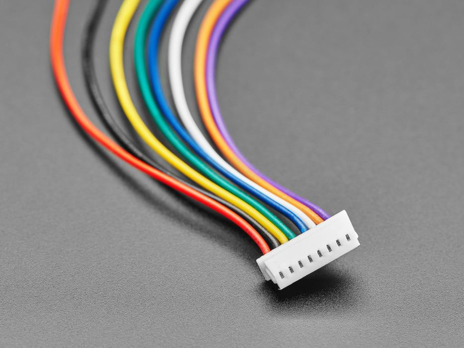 Angled shot of two matching 8-pin 1.25mm pitch cable assemblies.