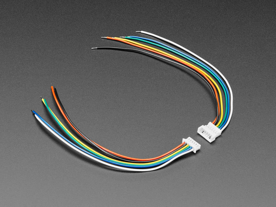 Angled shot of two 20cm long 6-pin matching cables almost connected.