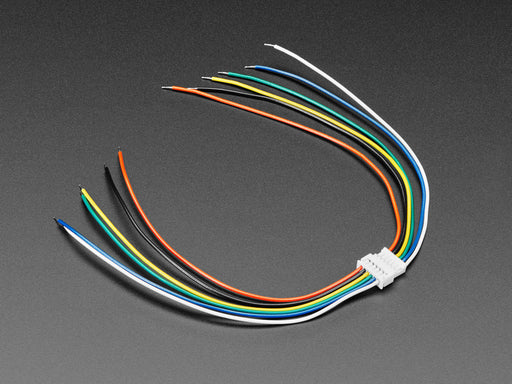 Angled shot of two 20cm long 6-pin matching cables almost connected.