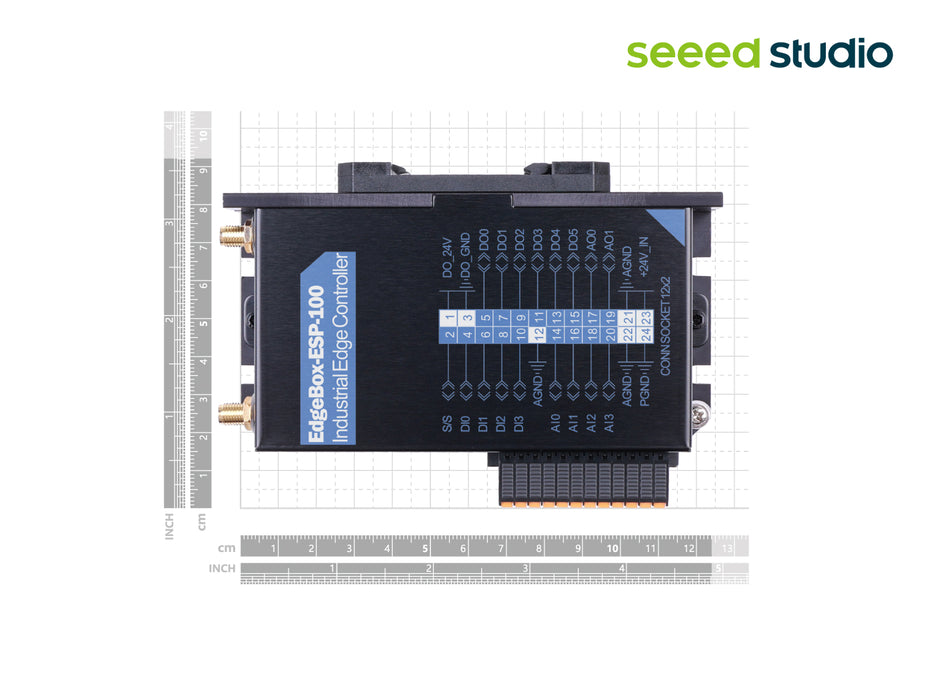 EdgeBox-ESP-100-Industrial Edge Controller, WiFi, BLE, 4G LTE, DIO, AIO, Ethernet, CAN, RS485