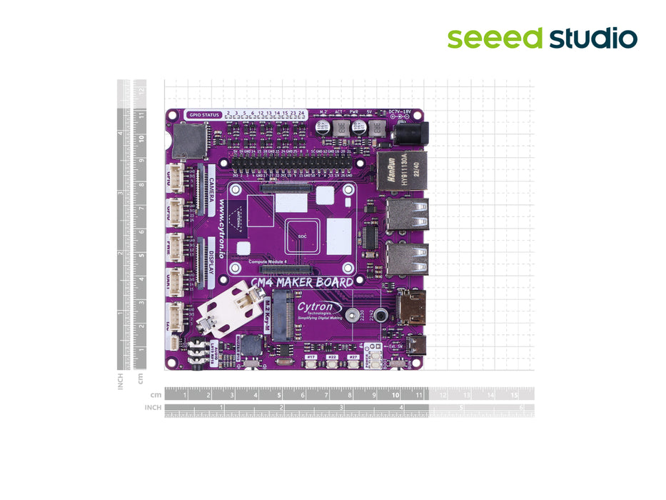 CM4 Maker Board - Gigabit Ethernet, CSI, DSI display, 5 Grove ports, M.2 Key M, microSD card slot, JST-SH 4-Ways connector