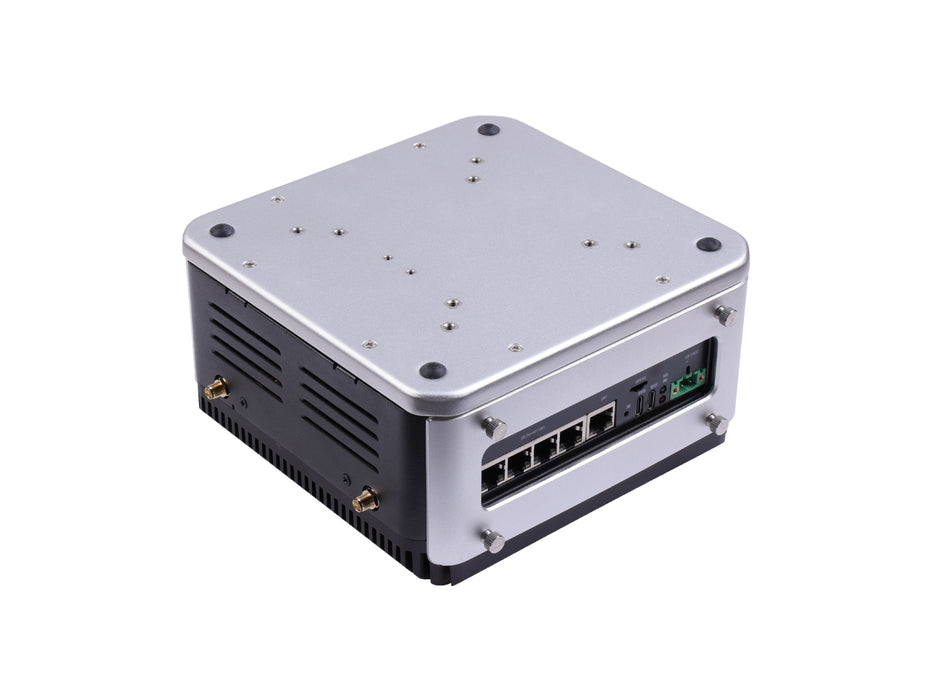 reServer industrial J3010- Fanless AI-enabled NVR Server with NVIDIA Jetson Orin  Nano 4GB module,  Aluminum case with passive cooling, 5xRJ45 GbE with PoE, 2x Drive bays for 2.5" HDD/SSD, 1xRS232/RS422/RS485, 4xDI/DO, 1xCAN, Pre-installed JetPack System