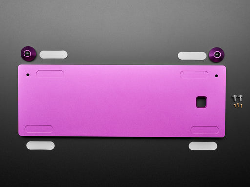 Angled shot of purple aluminum keyboard shell.