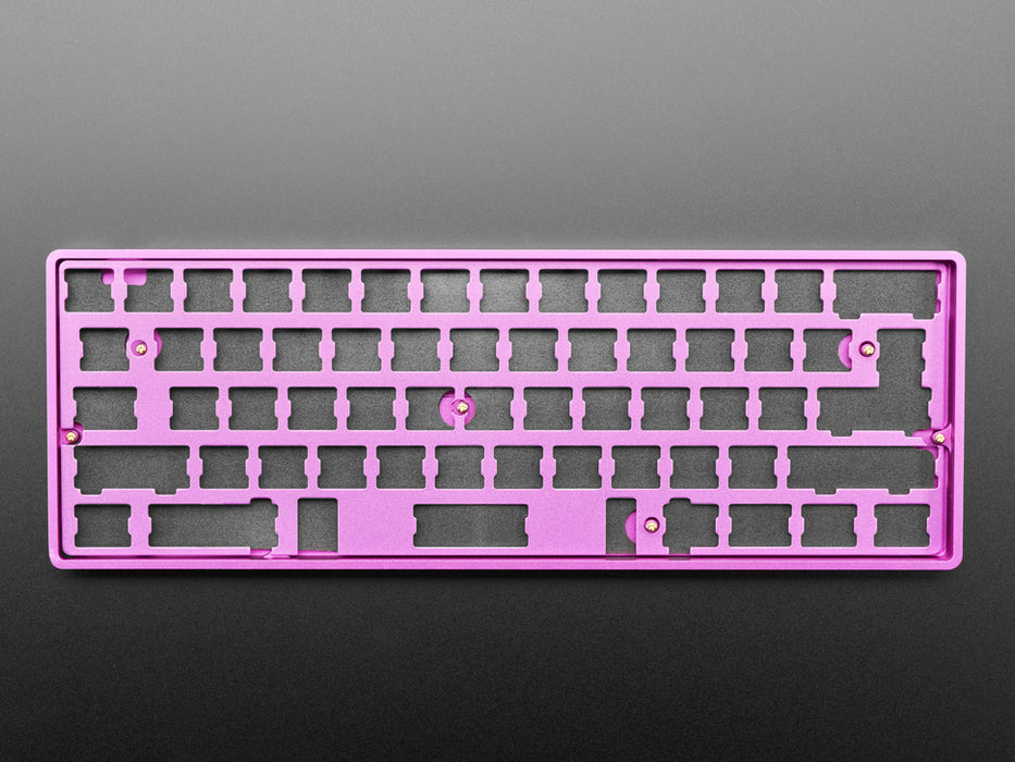 Angled shot of Anodized Purple Aluminum Metal Keyboard Plate.