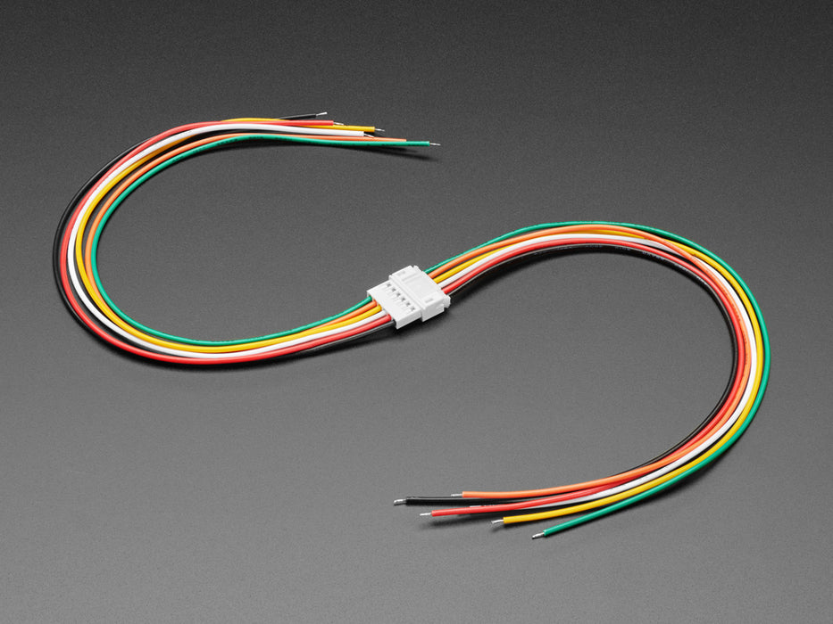 Angled shot of two separate JST-PH 2.00mm Pitch 6-pin Matching Pair Cables - 40cm long.