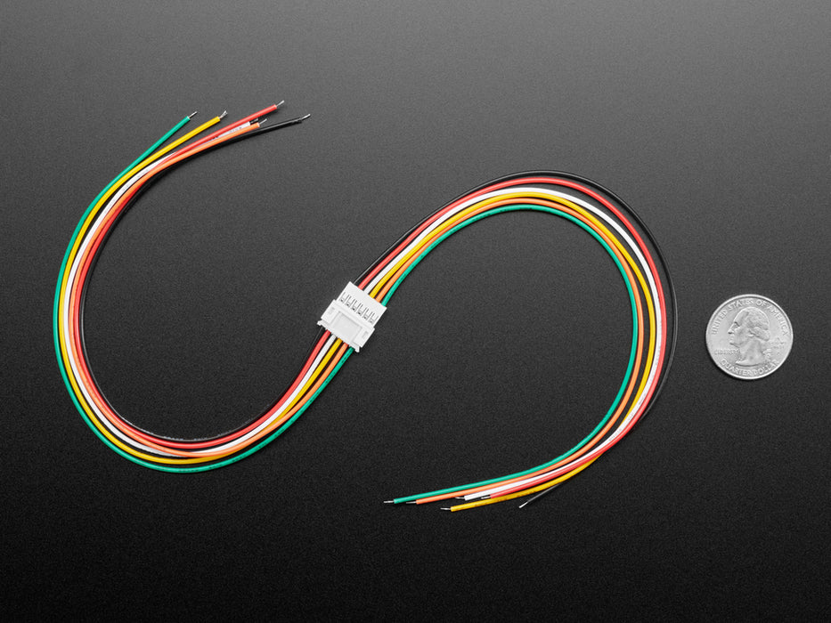 Angled shot of two separate JST-PH 2.00mm Pitch 6-pin Matching Pair Cables - 40cm long.