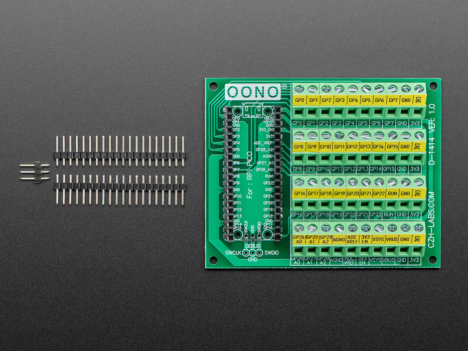 Angled shot of Screw Terminal Block Breakout Module Board for Raspberry Pi Pico.