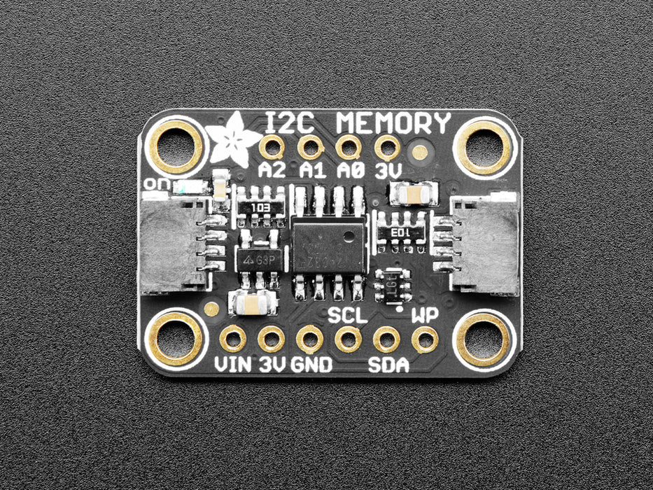 Angled shot of Adafruit I2C Memory Breakout Board.