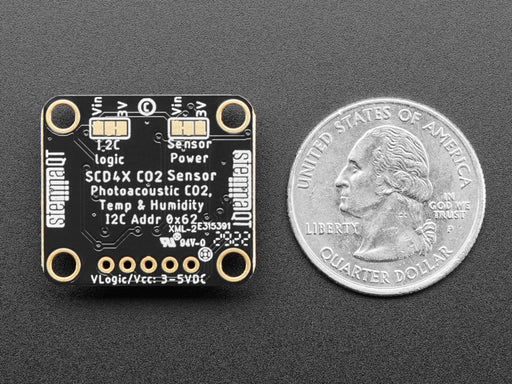 Angled shot of Adafruit SCD-40 - NDIR CO2 Temperature and Humidity Sensor.