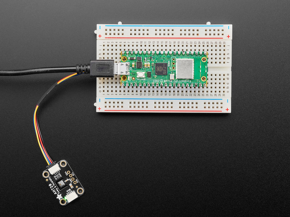 Angled shot of long, skinny prototyping breakout board.