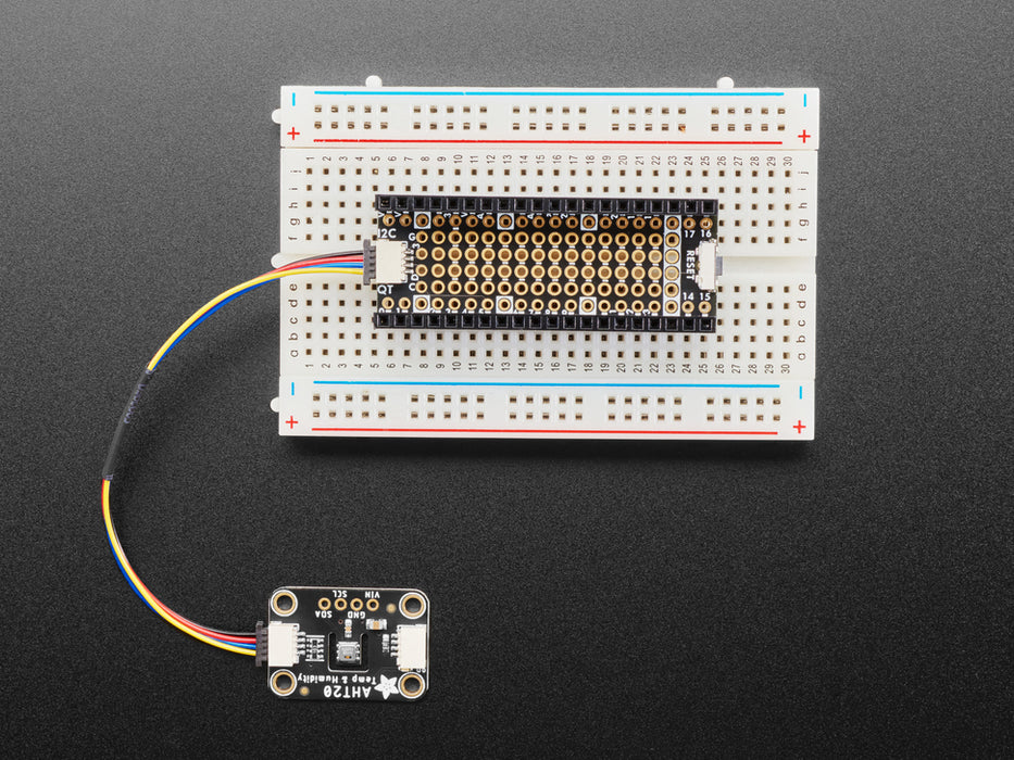 Angled shot of long, skinny prototyping breakout board.