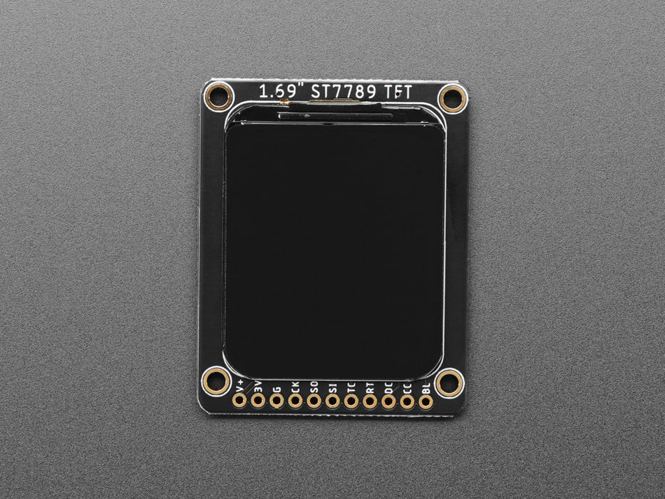 Video of 1.69" 280x240 Round Rectangle Color IPS TFT Display plugged into a breadboard and QT Py. The TFT displays a boot-up screen with "Hello, world!"