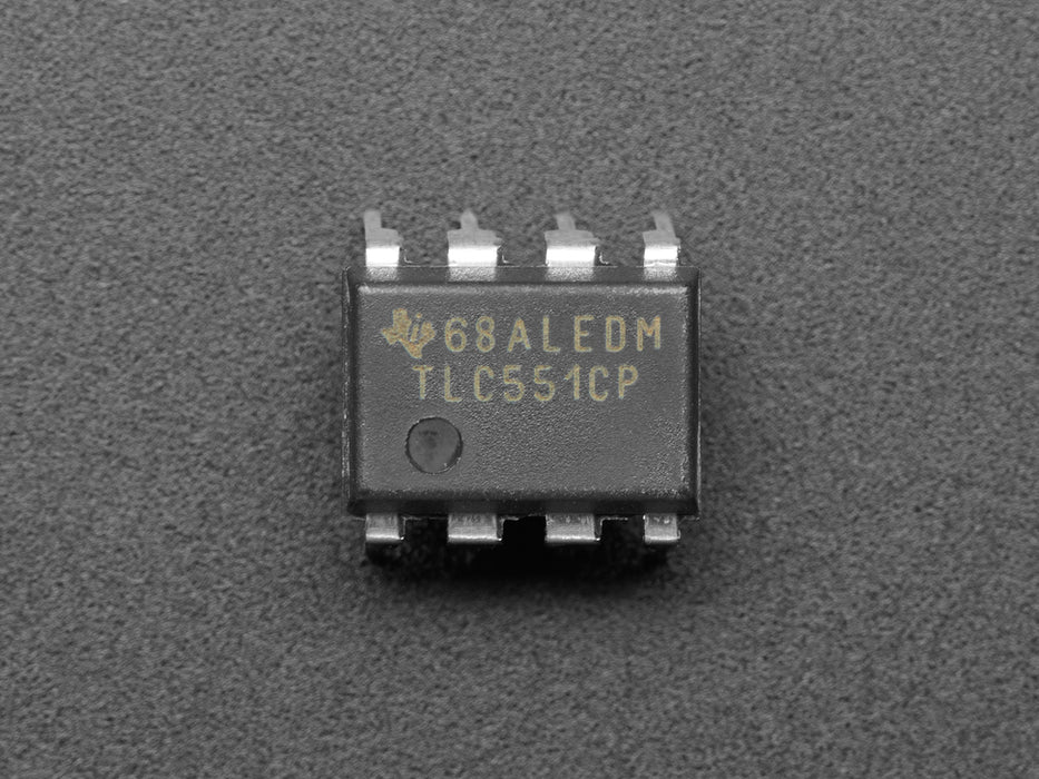 Angled shot of single TLC551 IC Timer.