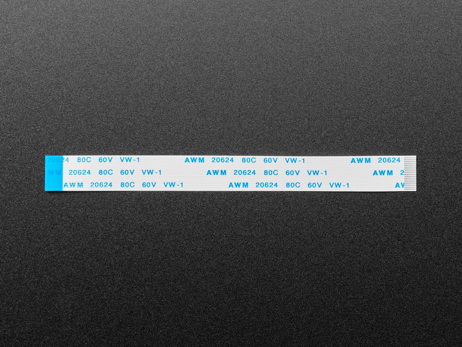 Angled shot of a EYESPI Cable - 18 Pin 100mm long Flex PCB (FPC) A-B type. 