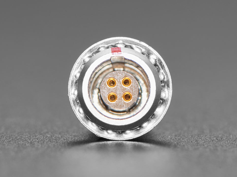 Angled shot of 4-pin aviation connector socket.