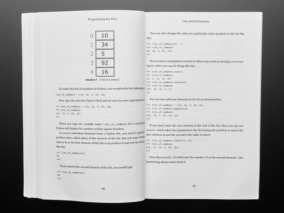 Front cover of technical book: "Programming the Pico. Learn Coding and Electronics with the Raspberry Pi Pico." Cover art is an angled photograph of a long green rectangular microcontroller assembled into a half-size breadboard.