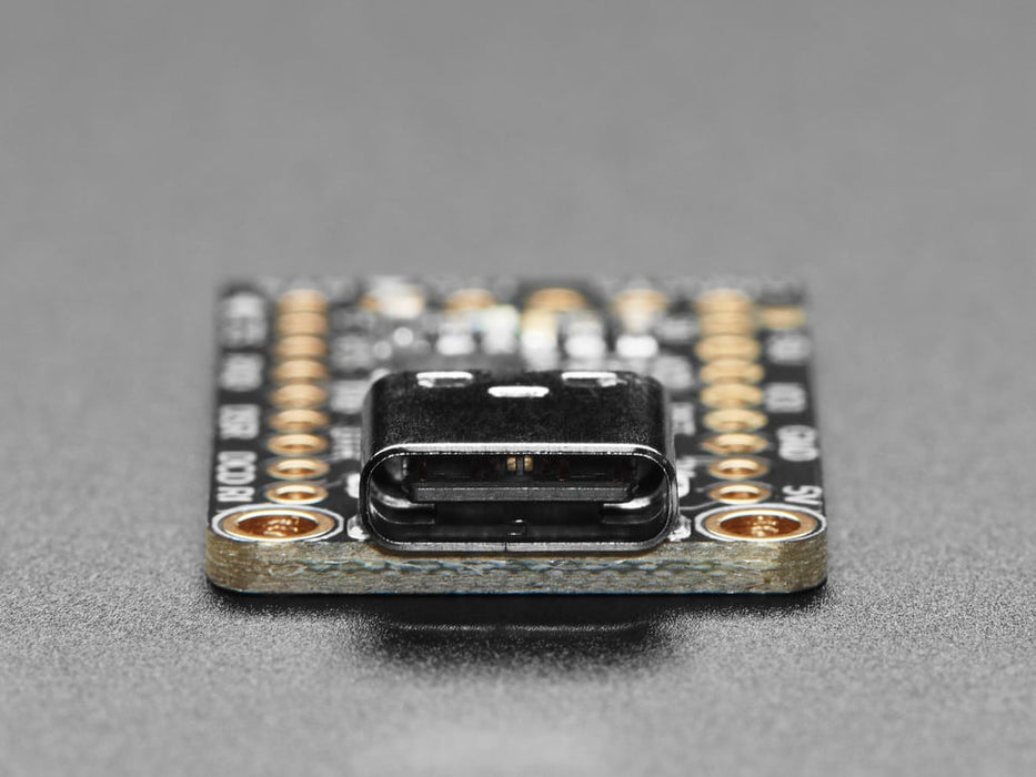 Angled shot of USB serial converter breakout board.