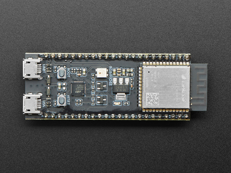 Angled shot of long rectangular microcontroller.