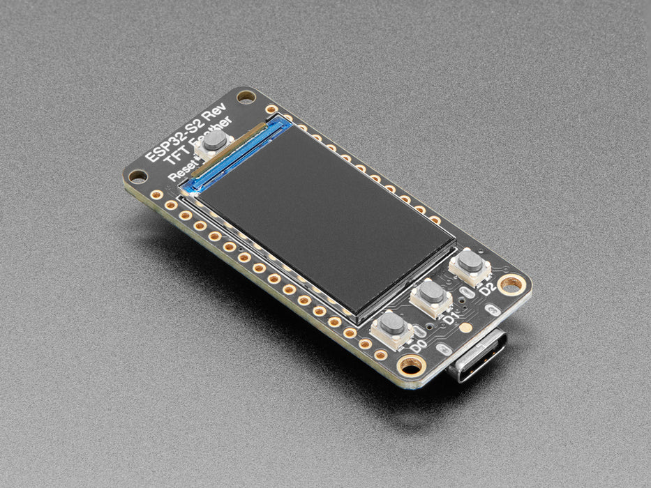 Video of a rectangular microcontroller with a TFT display. A pink manicured finger presses each of the tactile buttons, which are recognized on the TFT display.