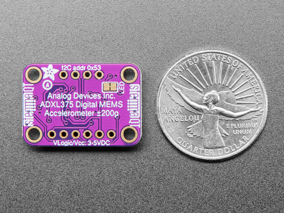 Angled shot of purple rectangular breakout board.