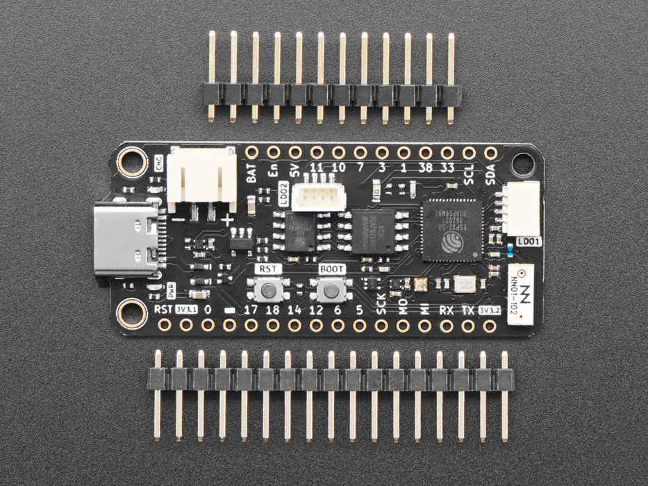 Angled shot of rectangular microcontroller.