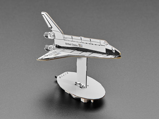 Rotational video of assembled space shuttle figurine.