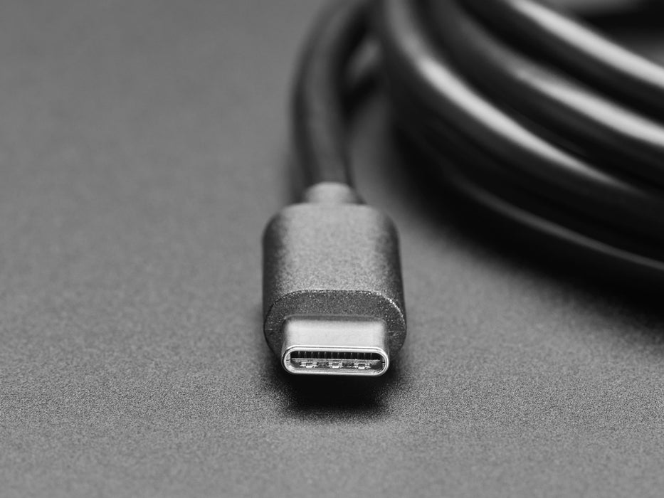 Angled shot of a coiled cable with USB-C and DB-9 connectors.