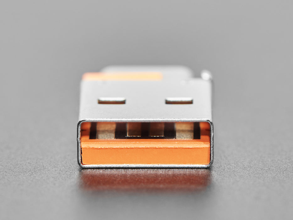 Angled shot of USB-C socket to USB-A socket micro-adapter.