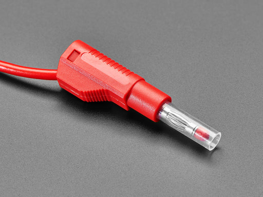 A red 0.5meter long cable with retractable banana plugs.