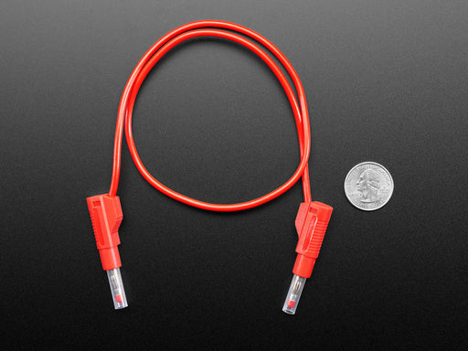 A red 0.5meter long cable with retractable banana plugs.