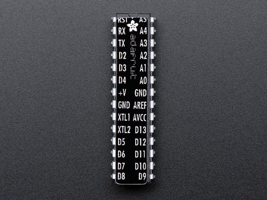 Angled shot of an Adafruit AVR Sticker for Breadboard Arduino-compatibles.