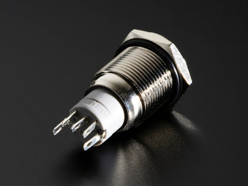 Angled shot of Rugged Metal Pushbutton with White LED Ring - 16mm White Momentary.