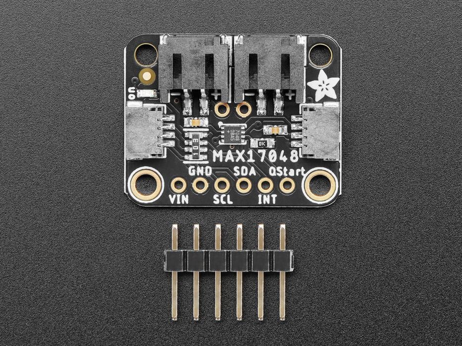 Top view of LiPoly / LiIon Fuel Gauge and Battery Monitor powered by a Lipoly battery and an OLED display.