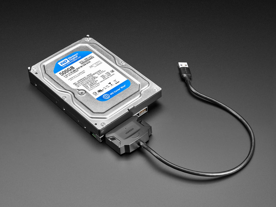 Angled shot of a SATA-to-USB-A cable.