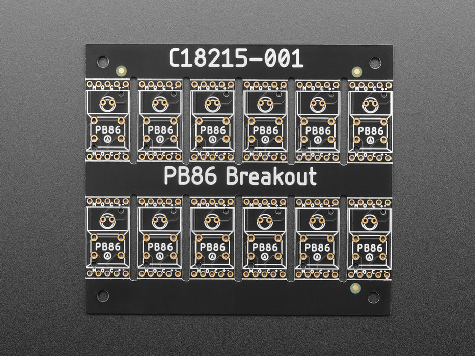 Overhead shot of PCB panel contain two rows of five step-switch breakouts.