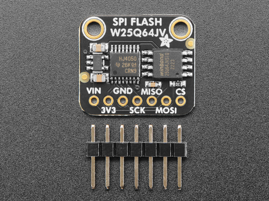 Angled shot of SPI Flash memory breakout board.