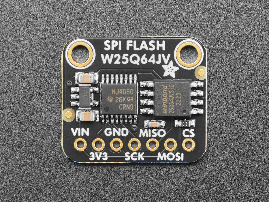 Angled shot of SPI Flash memory breakout board.