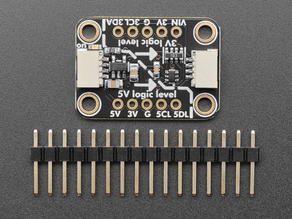 Angled shot of STEMMA QT level shifter breakout board.