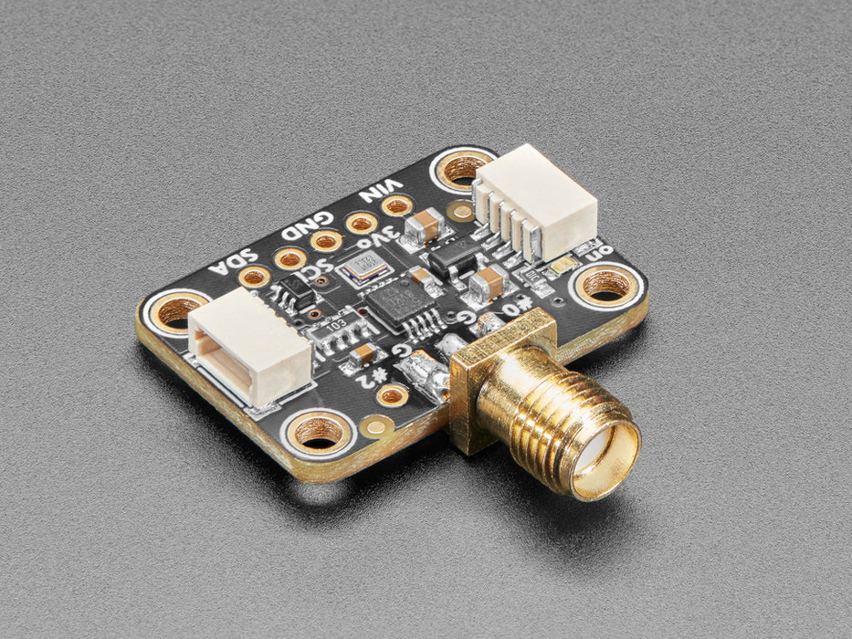 Angled shot of clock generator breakout board. 