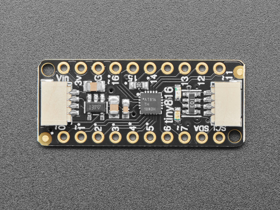 Angled shot of skinny rectangular breakout board.