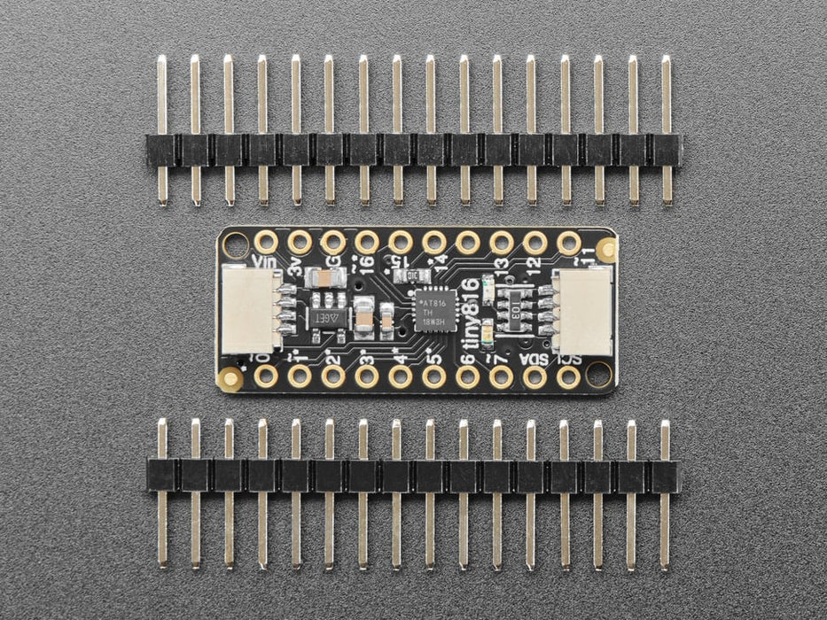 Angled shot of skinny rectangular breakout board.